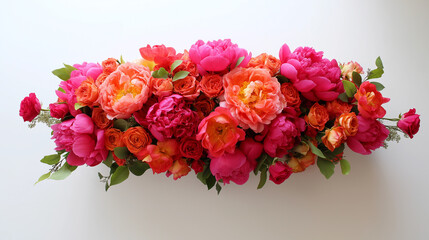 Fototapeta premium Vibrant floral arrangement captured from above on a clean white surface.