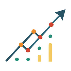 Abstract upward trending line graph with colorful data points and bar chart elements
