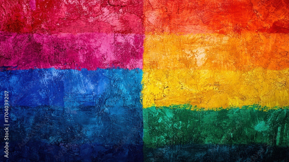 Poster a colorful abstract painting with a rainbow gradient on a textured, grungy background.