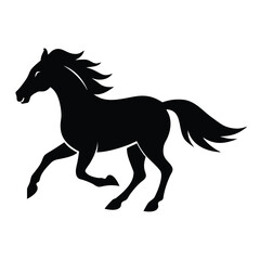 Obraz premium Bold black horse gallops across the frame with flowing mane and tail, transparent background