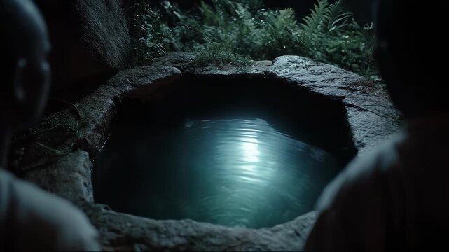 Quiet Night, Stone Pool with Shimmering Light