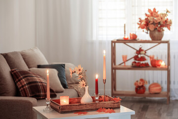 beautiful autumnal decor in home white interior