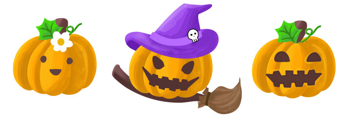 set of halloween pumpkin witch.