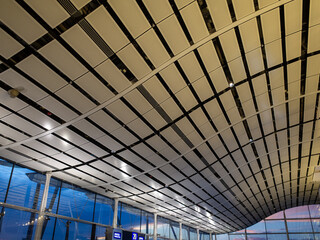 Modern airport ceiling with geometric patterns