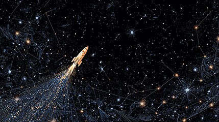 Energy powered rocket flying past constellations of wonder