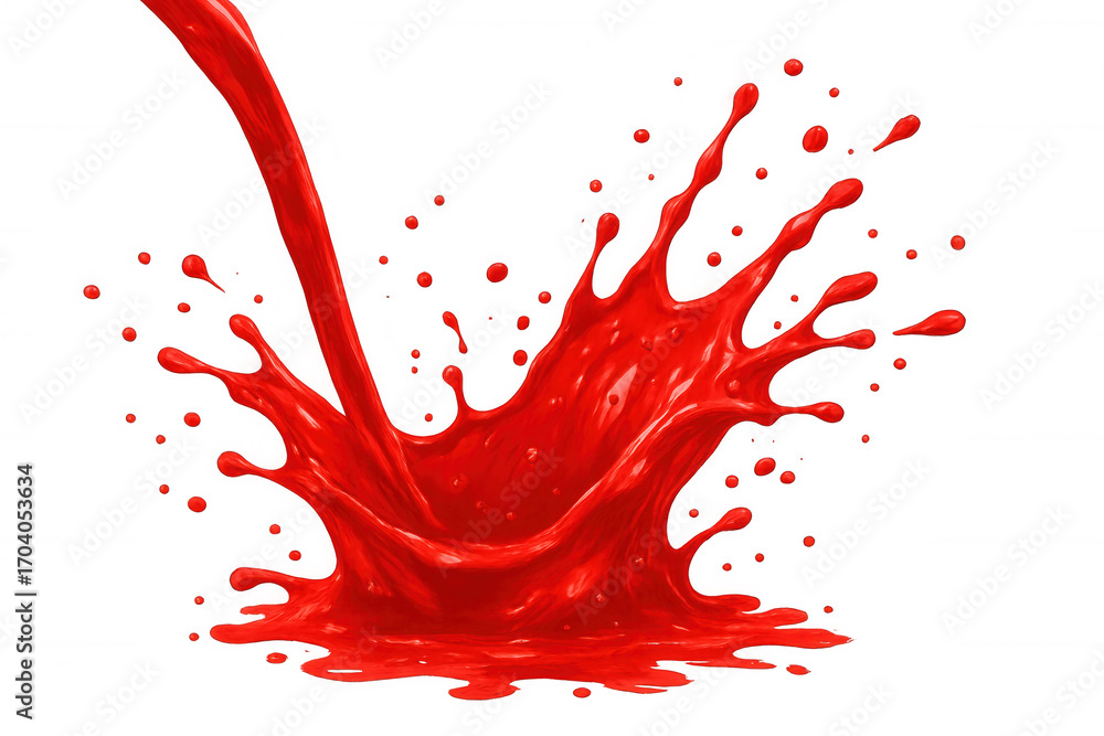 Poster red paint splashing, creating a dynamic crown-shaped splash on a transparent background, ideal for a