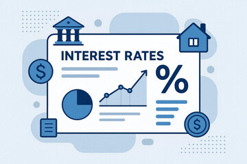 Obraz premium Flat design illustration of interest rates with financial icons and charts finance money