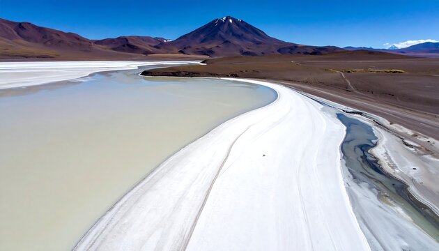 High-altitude salt lake, volcanic mountain - Powered by Adobe
