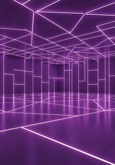 Vibrant Violet Room with Luminous Geometric Patterns and Abstract Design