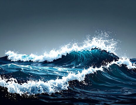 Powerful ocean waves crashing on dark water