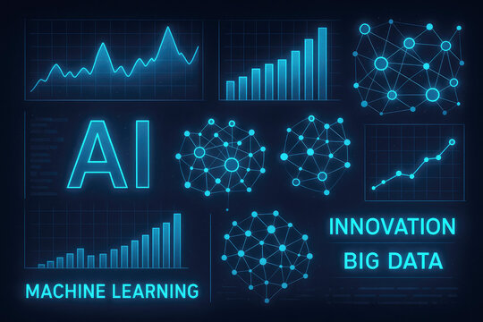 Futuristic AI and Big Data Visualization with Graphs and Network Nodes artificial intelligence machine learning
