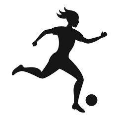 Silhouette shows a black female figure with flowing hair kicking a soccer ball on white
