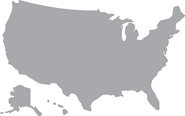 Grey Solid Map of USA Editable
