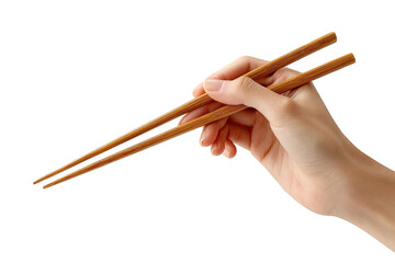 Hand holding wooden chopsticks