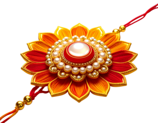 Elegant 3D Render of Rakhi with Floral Motif and Golden Accents, Isolated on Transparent Background