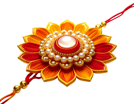 Elegant 3D Render of Rakhi with Floral Motif and Golden Accents, Isolated on Transparent Background