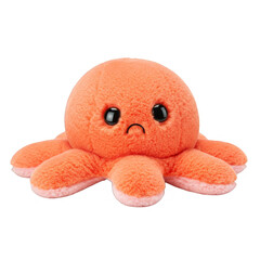 Orange Plush Octopus Toy with Embroidered Details on Transparent Background Studio Shot