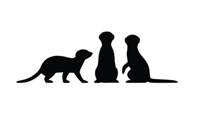 Vector illustration of a black cat, dog, and puppy silhouette icons on a white background