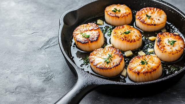 Seared scallops with garlic and thyme