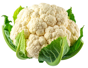 Whole Raw Cauliflower with Leaves Isolated on Transparent Background PNG