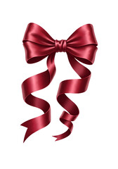 Elegant red satin bow with flowing ribbons on a black background