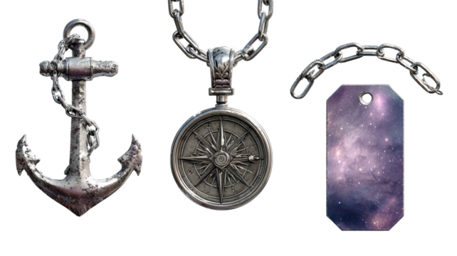 Stylized Galaxy Anchor and Compass with Star Textured Core on Transparent Background
