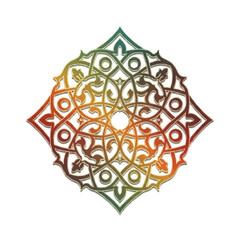Intricate Islamic arabesque mandala with a colorful gradient and subtle 3D effect.