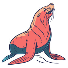 Cute cartoon sea lion sitting and looking up