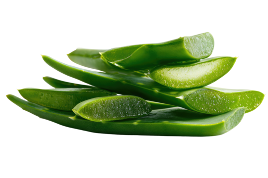 Close-up of sliced aloe vera leaves.  Stacked, vibrant green slices,  showing gel interior.  Sharp focus