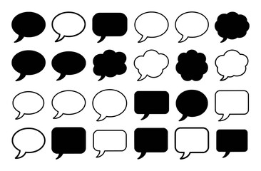 Collection of Black and White Speech Bubbles and Thought Bubbles