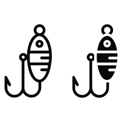 Two fishing lures one outline one filled icon