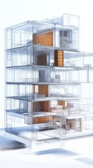 Modern architectural design featuring layered transparent structures with glowing elements