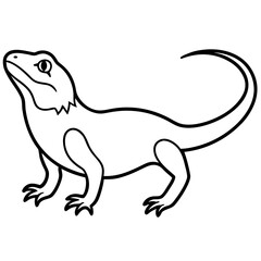 A simple black and white line drawing of a bearded dragon lizard silhouette