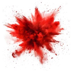 Intense Red Powder Explosion Burst on photo White Background dust Holi