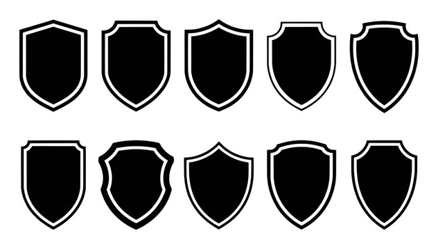 Collection of Black Shield Icons on White Background - Powered by Adobe