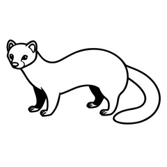 Simple line drawing silhouette of a weasel standing on a white background
