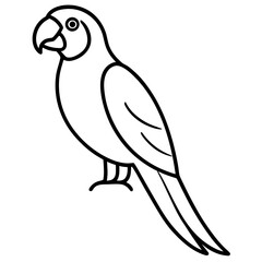 Simple cartoon parrot bird illustration in black and white line art silhouette