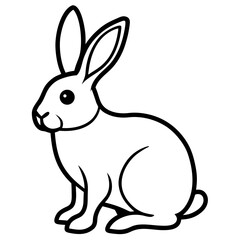 Simple cartoon rabbit sitting with long ears and a fluffy tail silhouette