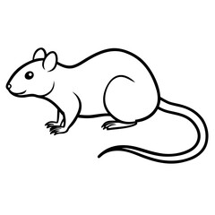 Simple black and white outline illustration of a rodent with a long tail silhouette