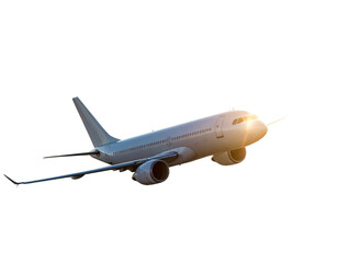 Obraz premium Commercial Airplane Flying Above Clouds, Side View, isolated on transparent background png