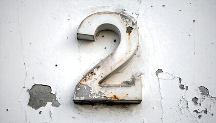 Worn number two on weathered wall