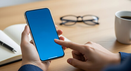 Modern person using smartphone app mobile phone screen