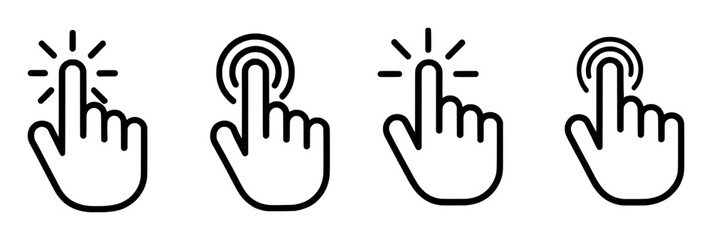 Set of four hand cursor icons indicating a click or touch action