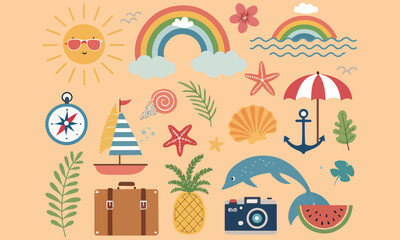 Summer Clipart Bundle And Cute Tropical Illustrations, Beach Icons  Holiday Graphics