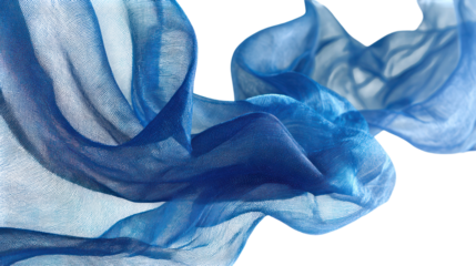 Abstract flowing blue fabric with intricate texture isolated on transparent background