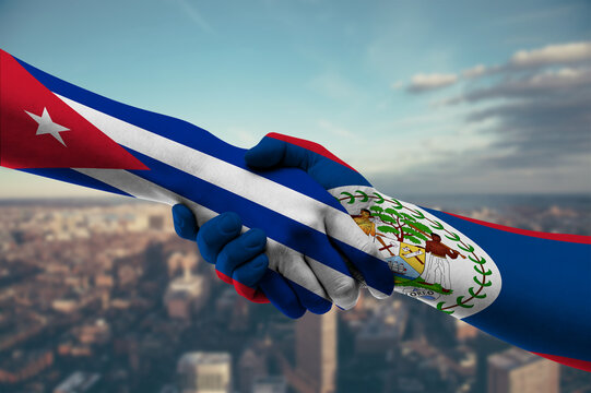 Shaking hands Cuba and Belize - Powered by Adobe