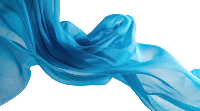Flowing blue fabric abstract movement isolated on transparent background