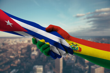 Shaking hands Cuba and Bolivia