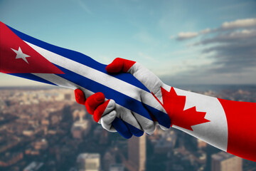 Shaking hands Cuba and Canada