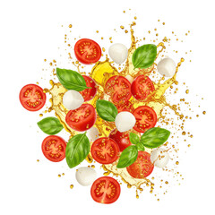 Vibrant Splash of Tomatoes, Mozzarella, and Basil: A Culinary Delight for Packaging and Menu Design